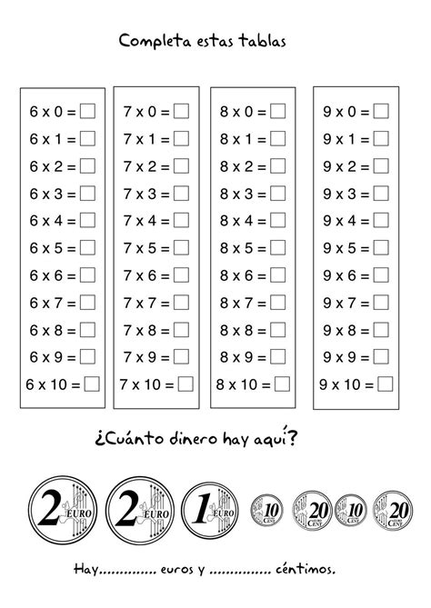 Fichas De Matemáticas Repasar La Multiplicación Escuela En La Nube