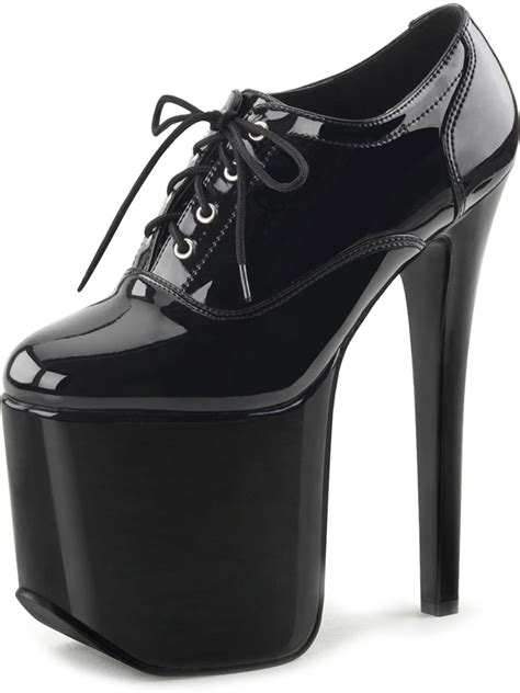 Devious Womens Black Oxfords High Heel Platforms Patent Lace Up Shoes