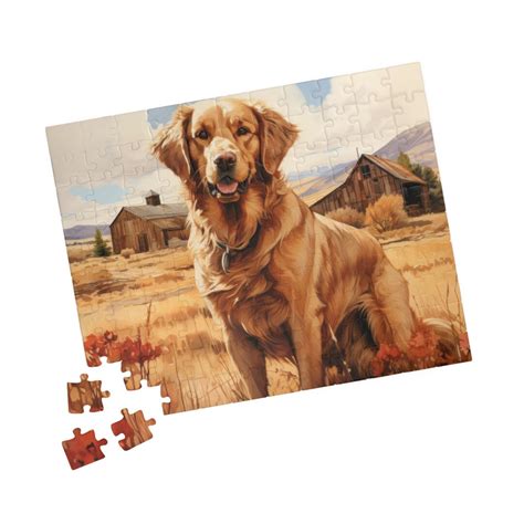 Golden Retriever Jigsaw Puzzle Retriever Rustic Farm Puzzle Etsy