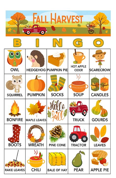 Fall Harvest Bingo 16 Cards Download Bingo Games Printable Etsy
