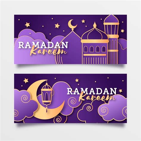 Free Vector Flat Design Ramadan Horizontal Banners With Crescent Moon