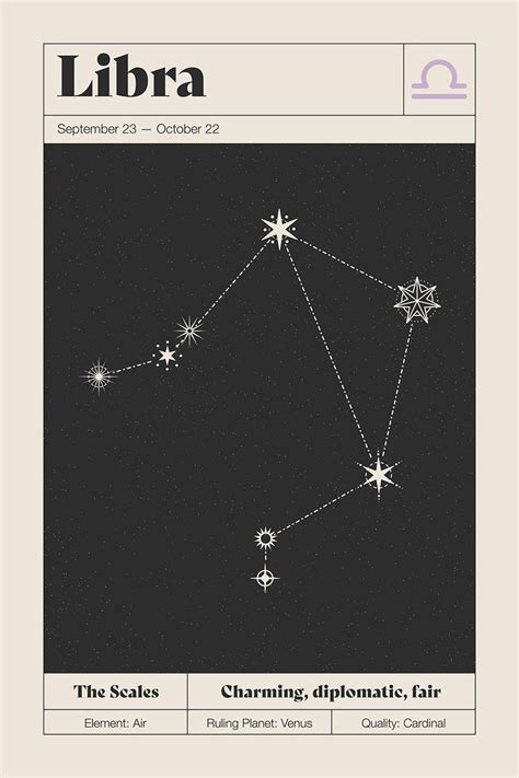 The Zodiac Sign Libra Is Depicted In This Black And White Poster With