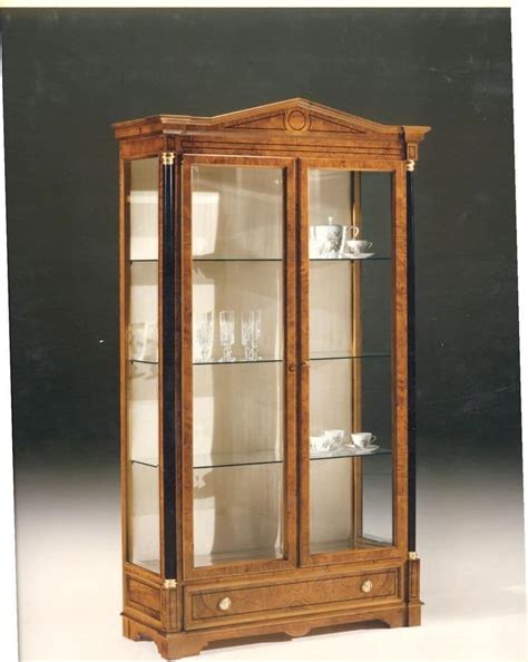 Wooden Display Cabinet With 2 Glass Doors Classic Style Idfdesign