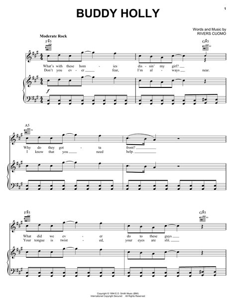 Weezer Buddy Holly Sheet Music Notes Download Printable PDF Score