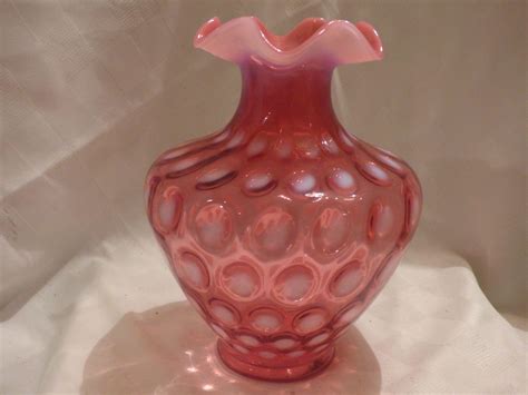 Fenton Cranberry Opalescent Coin Dot Vase From Suzieqs On Ruby Lane