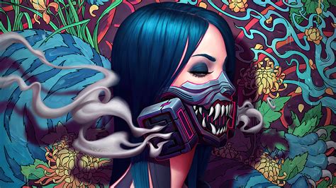 Cyberpunk Girls Gas Mask Flower Digital Art Hd Phone Wallpaper
