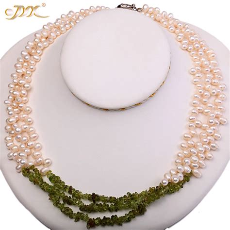Jyx Classic Natural Pearl Necklace Strands With Baroque Green Olivine Chips Mm Fashion