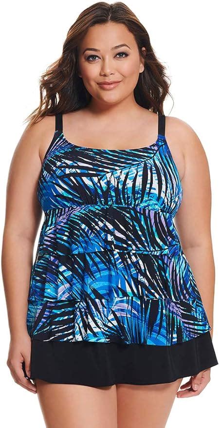 Longitude Womens Plus Size Swimwear Full Of Shade Tummy Control Long