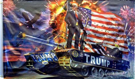 President Donald Trump Usa On Tank With Gun And Fireworks 3 X 5 Flag