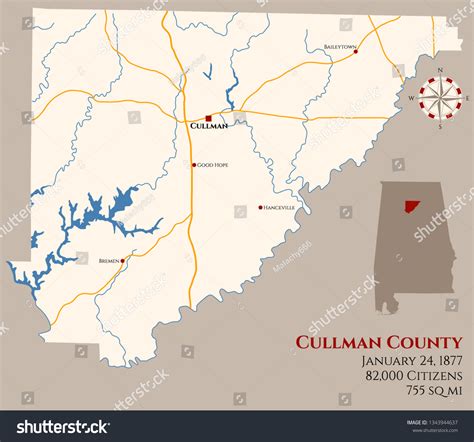 Large Detailed Map Cullman County Alabama เวกเตอร์สต็อก ปลอดค่า