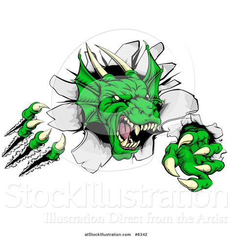 Vector Illustration Of A Fierce Green Dragon Mascot Head Shredding