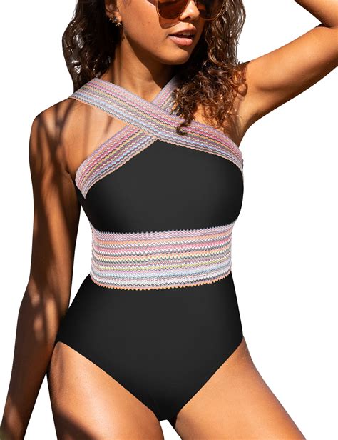 Hilor Women S One Piece Swimwear Front Crossover Swimsuits Hollow Bathing Suits Monokinis