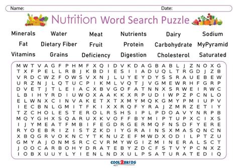 Printable Nutrition Word Search Cool2bkids