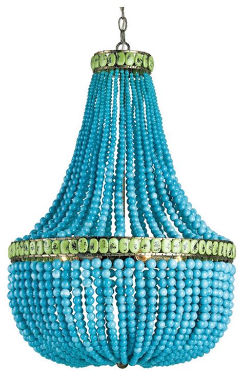 Turquoise Blue Beaded Coastal Beach Light Chandelier Beach Style