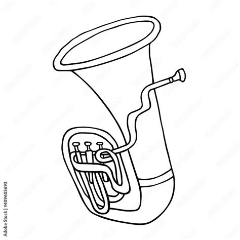 Tuba Vector Sketch Hand Drawn Black And White Tuba With Mouthpiece