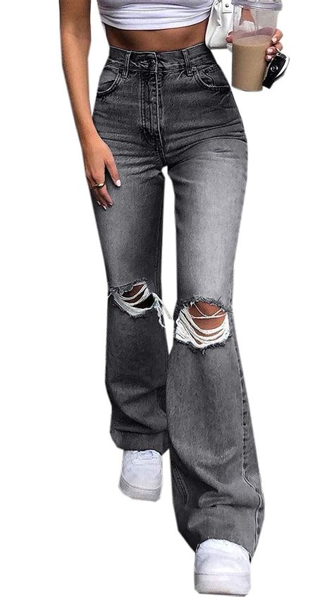 Buy Daimidy Womens Casual Ripped Jeans Bell Bottom High Waist Denim