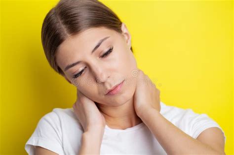 Beautiful Young Woman Suffering From Neck Pain Stock Image Image Of