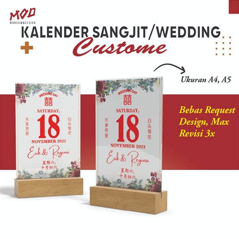 Jual Cetak Custom Acrylic Kalender Sangjit Wedding Kalender