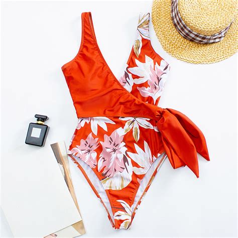 Floral Patchwork One Piece Swimsuit Womens Swimming Suit V Neck Swimwear Female Monokini Cut