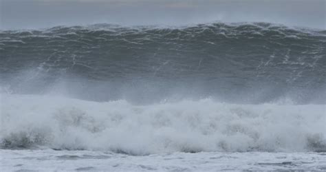 Massive Sea Swell Waves Braking On Coast During Storm El Niño Stock