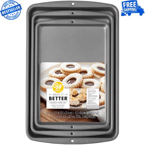 3 Piece Non Stick Wilton Bake It Better Cookie Sheet Pan Set For