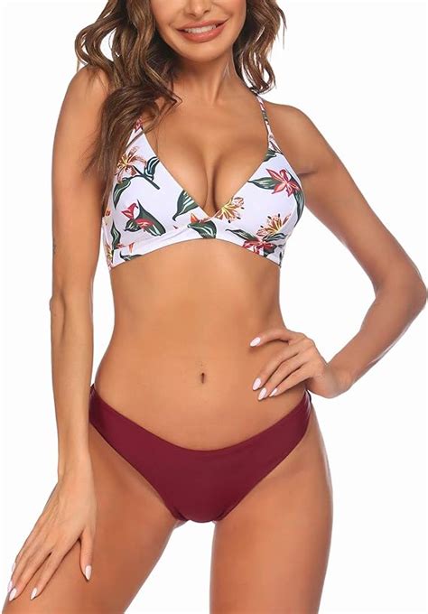 Ekouaer Damen Bikini Set Mit V Draht Hoher Schnitt Sexy Cami Bikini