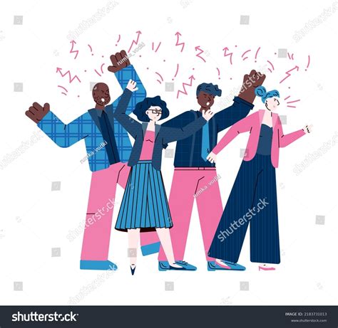 Angry Crowd Screaming Cursing Something Isolated Stock Illustration