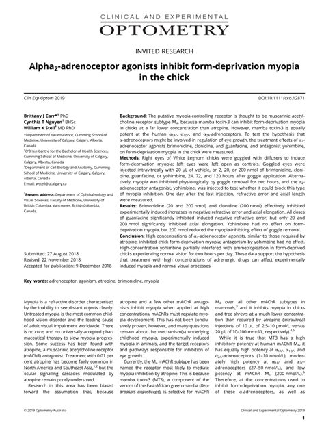 Pdf Alpha 2 Adrenoceptor Agonists Inhibit Form Deprivation Myopia In