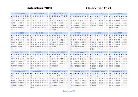 Il y a 52 semaines en 2021. Calendrier 2020 2021 à imprimer gratuit en PDF et Excel