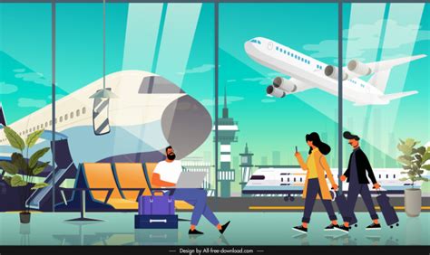 Traveling Background Airport Departure Hall Sketch Cartoon Design