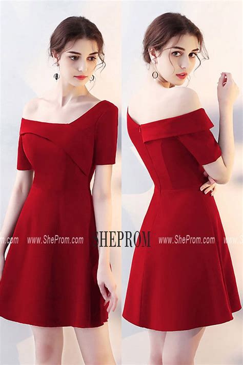 special asymmetrical off shoulder red homecoming dress with sleeves htx86033 at sheprom … red