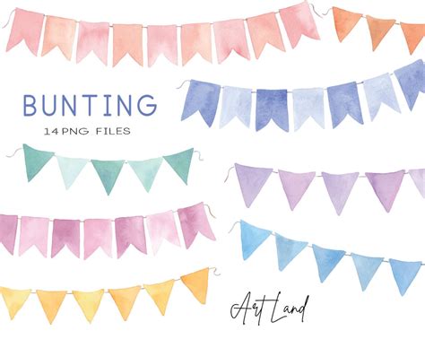 Watercolor Bunting Clipart Watercolor Banners Birthday Etsy Uk