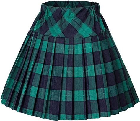 Urban Coco Womens Elastic Waist Tartan Pleated School Skirt Small