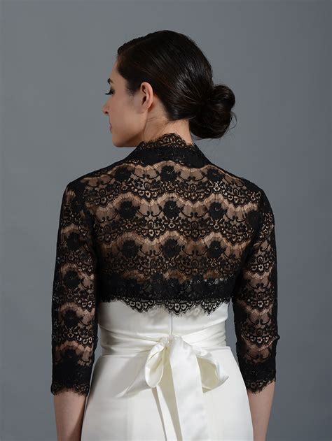 Black 34 Sleeve Bridal Lace Wedding Bolero Jacket 051n