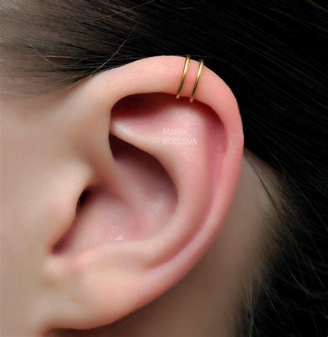 No Piercing Gold Two Rings Helix Ear Cuffdouble Cartilage Ear