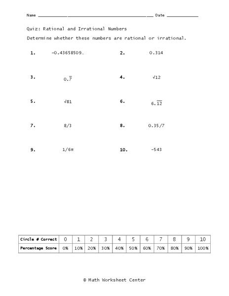 Rational Irrational Numbers Worksheet 8th Grade