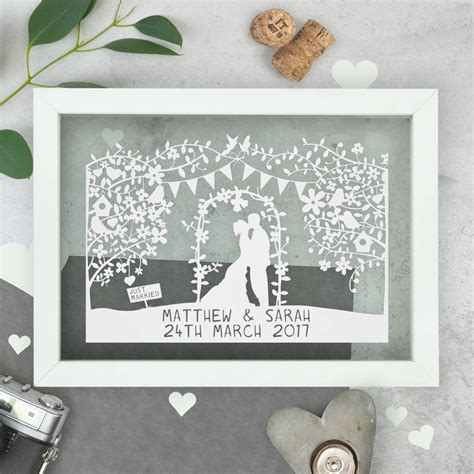 Here are 8 most unique personalised wedding gifts: Personalised Silhouette Wedding Papercut By The Portland ...
