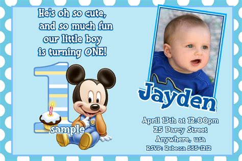 Mickey Mouse 1st Birthday Invitations Baby Mickey Mouse 1st