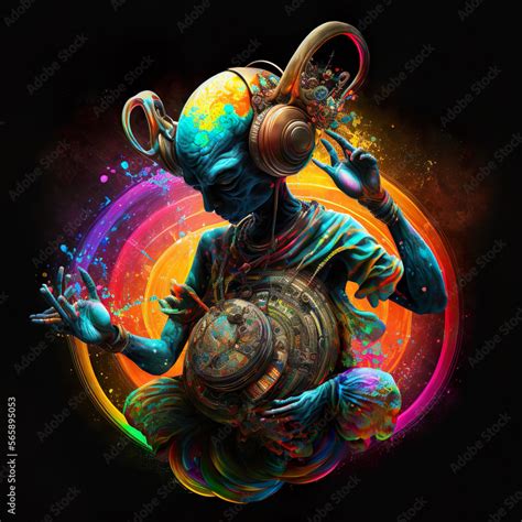 Psychedelic Rave Psytrance Dj Buddha Holy Symbol Of Faith In Buddha In