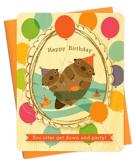 Otter Birthday Card Real Wood Card Otter Party Otter Etsy