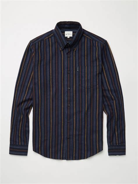 Ben Sherman Mens Shirting Long Sleeve Brushed Vertical Stripe Shirt