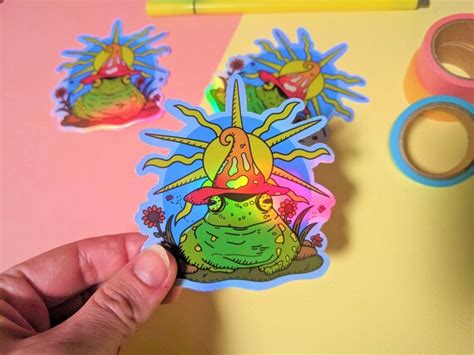 Holographic Psychedelic Frog Vinyl Sticker Waterproof Option Etsy