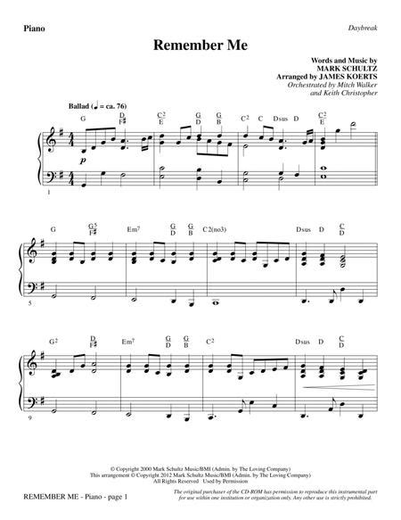 Remember Me Piano By Mark Schultz Digital Sheet Music For Choral