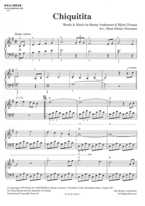 Abba Chiquitita Sheet Music Pdf Free Score Download ★