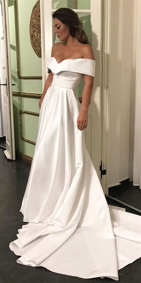 Romantic Off The Shoulder Wedding Dresses Satin Wedding Dress Court