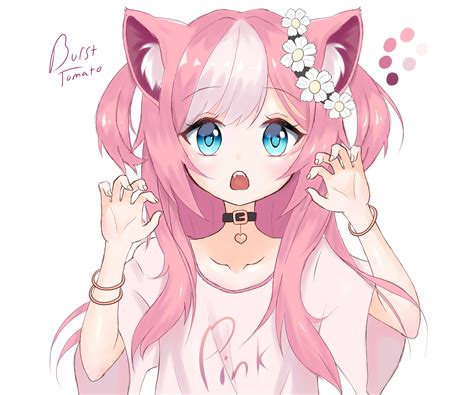 570x320 anime cat drawings cute anime cat drawing cats are soooo cute. Pink Anime cat girl flower crown photo Print | Etsy