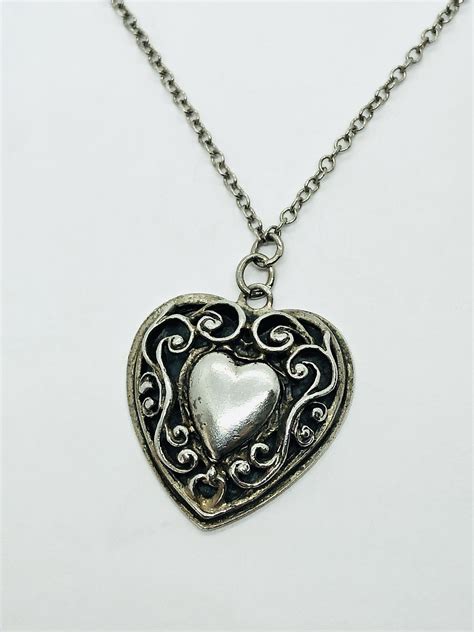 Adorable Sterling Silver Heart Pendant With Necklace 24 5 Etsy