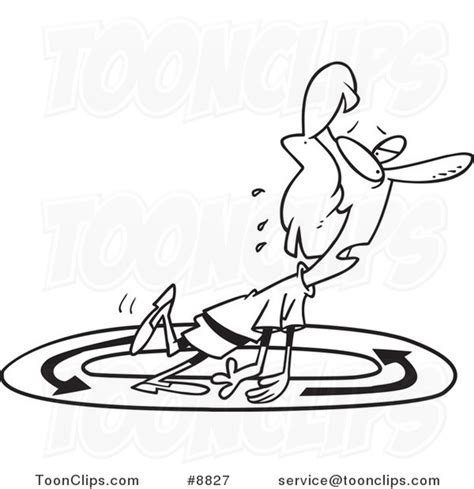 Cartoon Black And White Line Drawing Of An Exhausted Business Woman