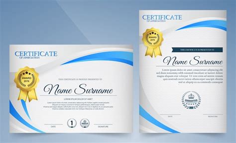 Elegante Plantilla De Certificado De Diploma Azul Y Oro Vector Premium