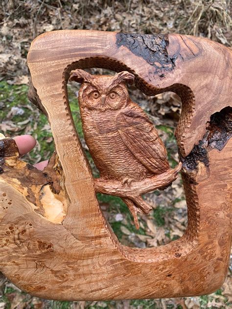 Owl Wood Carving Hand Carved Wood Art Maple Burl Owl Sculpture By